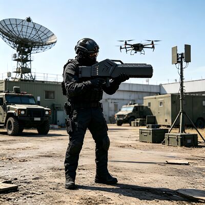 Buy 360° omnidirectional handheld Anti‑Drone  Gun jammer with 400MHz–6.2GHz full‑band coverage and ≥2km effective jamming range online manufacture